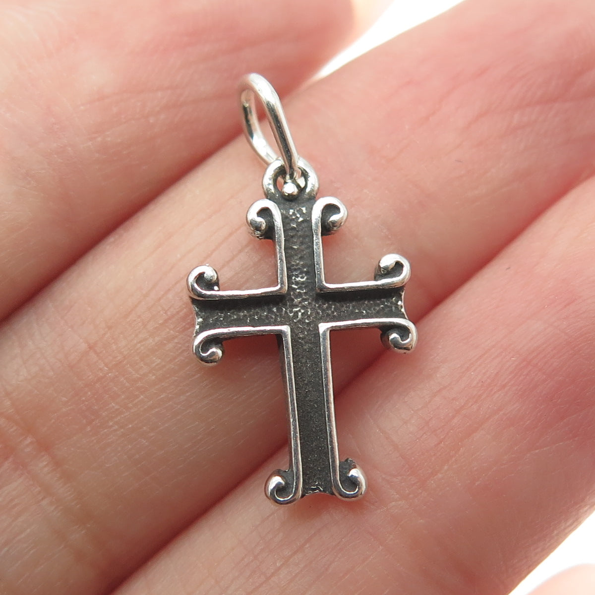 925 Sterling Silver Vintage Cross Oxidized Minimalist Charm Pendant