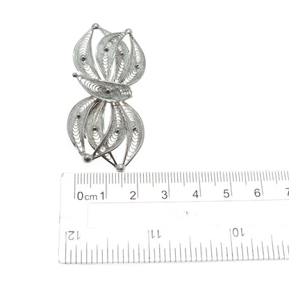 STANCO 925 Sterling Silver Vintage Floral Filigree Pin Brooch