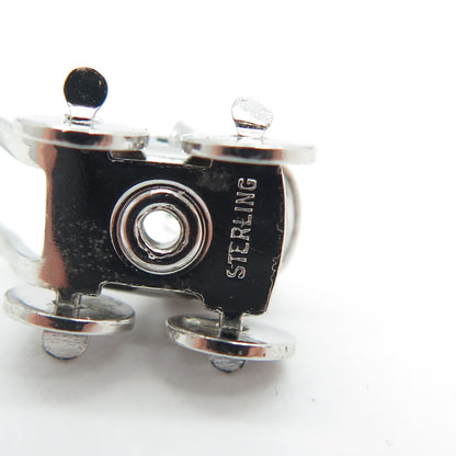 925 Sterling Silver Vintage Baby Carriage Minimalist 3D Charm Pendant