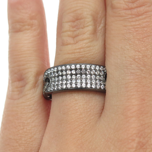 925 Sterling Silver Pave C Z Cuban Chain Band Ring Size 7