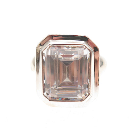 925 Sterling Silver Vintage Emerald-Cut C Z Engagement Ring Size 6