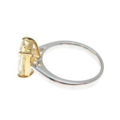 DSMK 925 Sterling Silver 2-Tone Radiant-Cut Canary C Z Ring Size 6