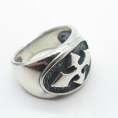 925 Sterling Silver Vintage Modernist Cross Ring Size 9.25