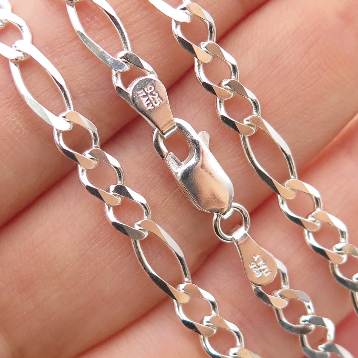 925 Sterling Silver Vintage Italy Figaro Chain Necklace 20"