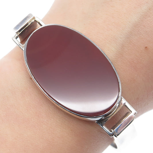 JOACHIM S’PALIU Sterling Silver Vintage Spain Carnelian Bangle Bracelet 7.75"