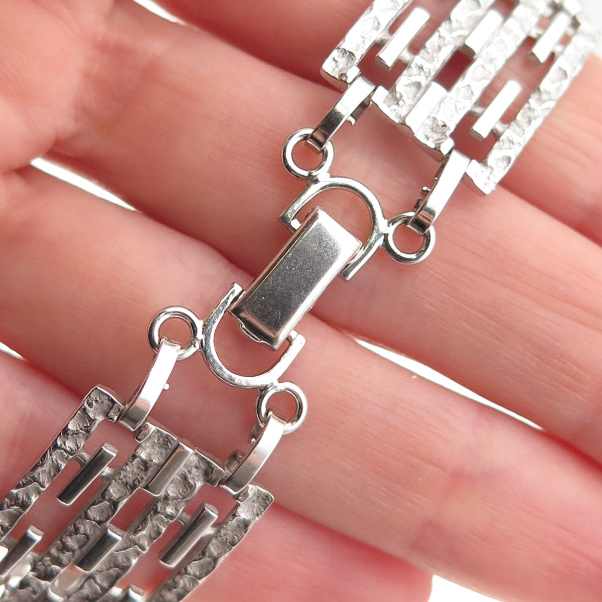 Van Dell 925 Sterling Silver Vintage Nugget Panel Link Bracelet 7"