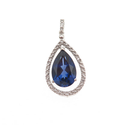 925 Sterling Silver Lab-Created Sapphire Real White Topaz Charm Pendant