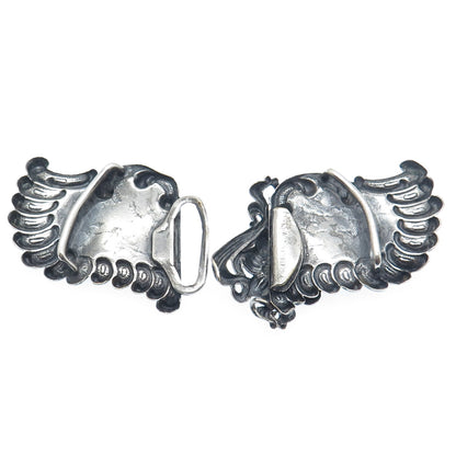 Silver-Tone Antique Art Deco Repousse Flower & Wings Oxidized Belt Buckle