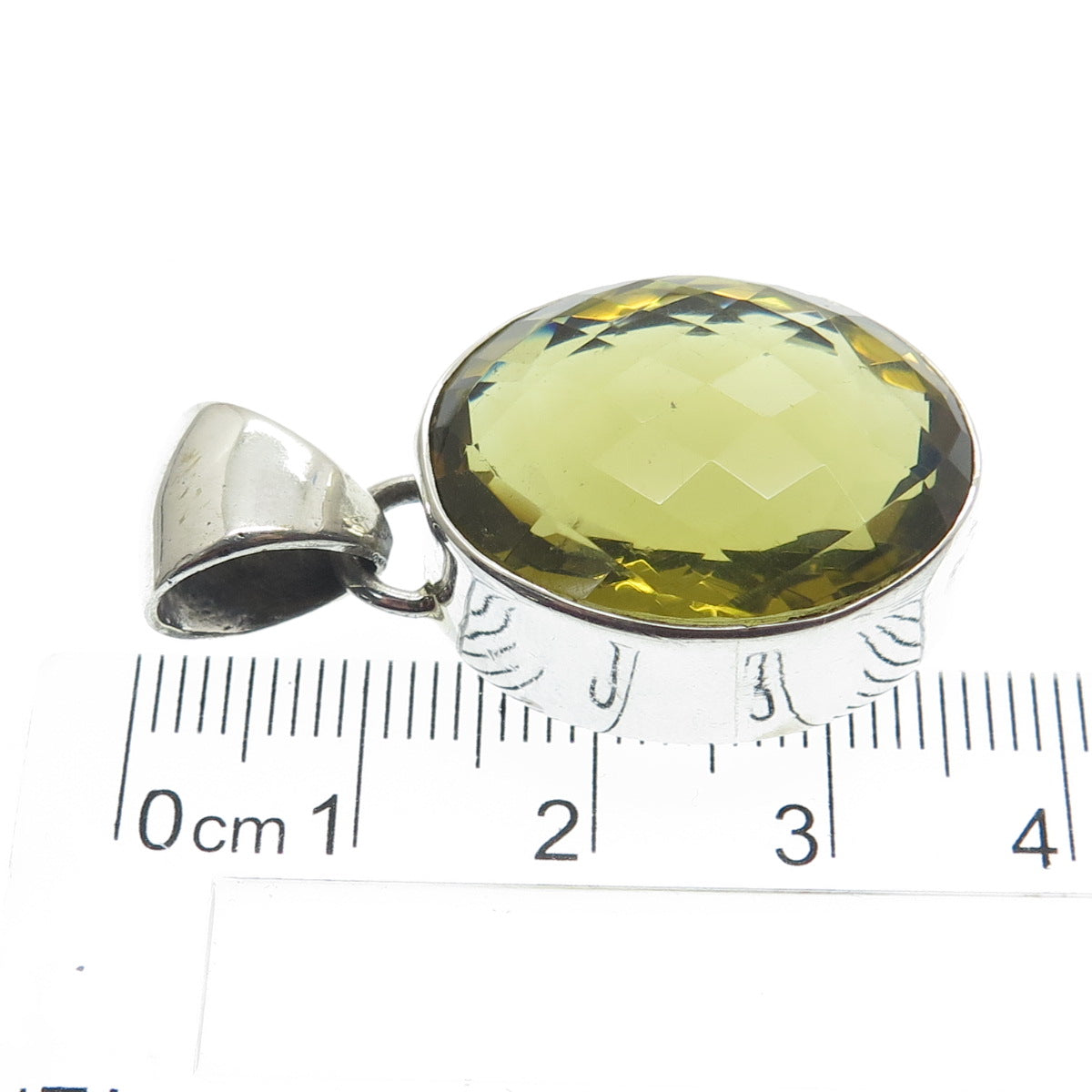 925 Sterling Silver Vintage Real Checkered Citrine Gemstone Pendant