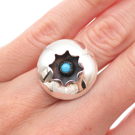 Old Pawn Sterling Silver Vintage Southwestern Turquoise Shadow Box Ring Size 5