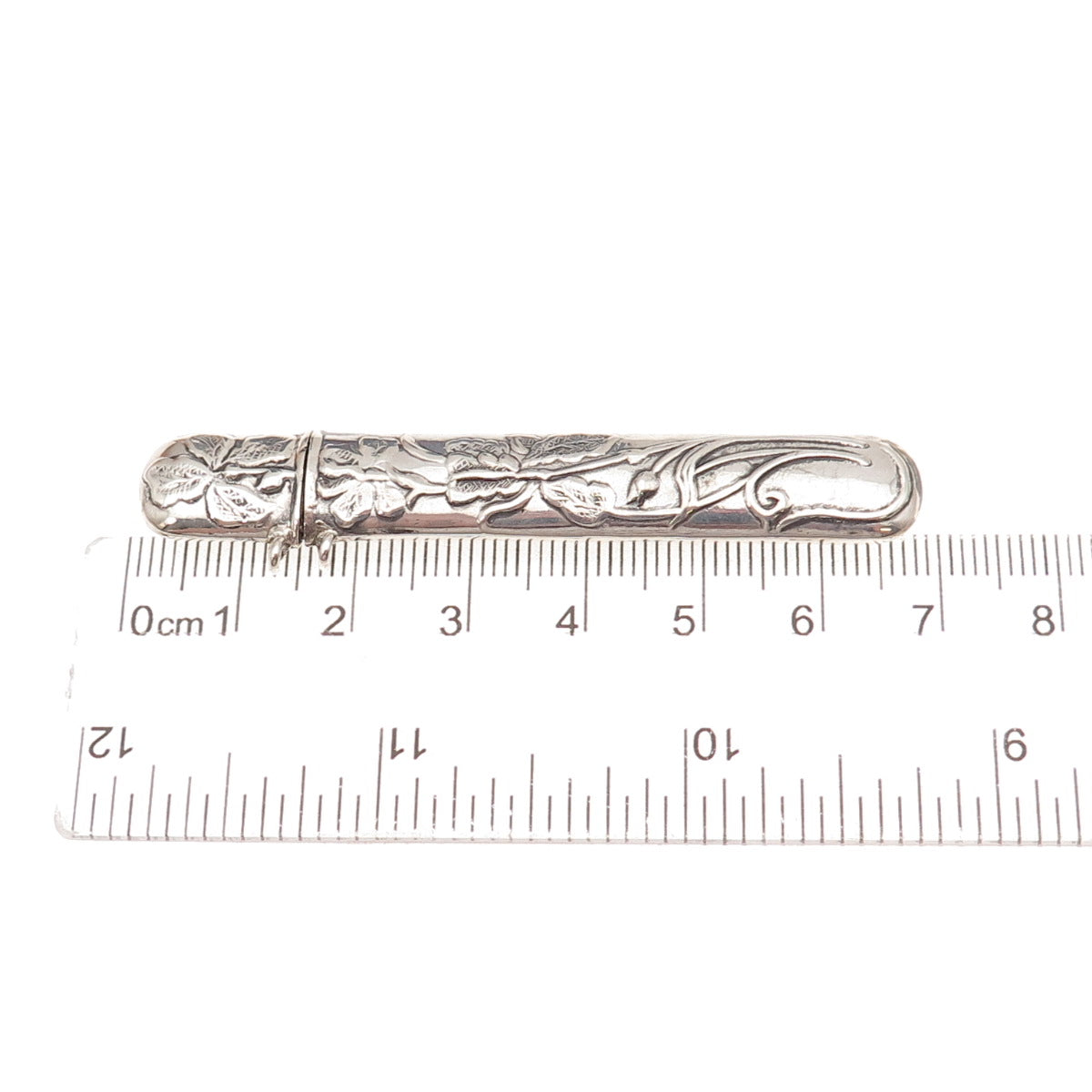 925 Sterling Silver Vintage Floral Repousse Oxidized Needle Case