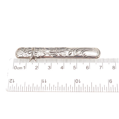 925 Sterling Silver Vintage Floral Repousse Oxidized Needle Case