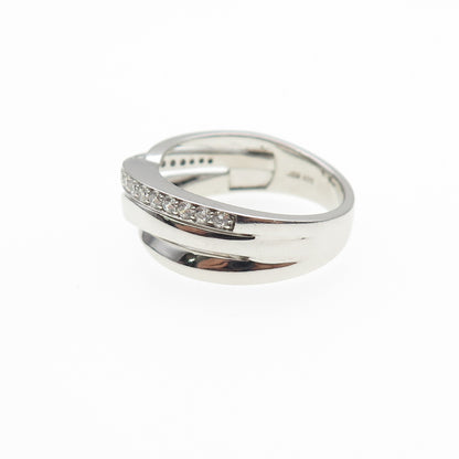 925 Sterling Silver Round-Cut C Z Crisscross Ring Size 6.5