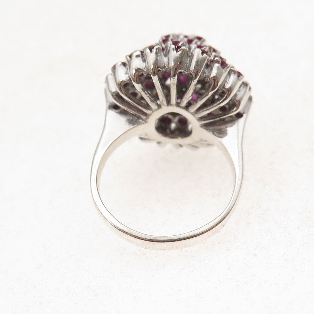925 Sterling Silver Antique Art Deco Real Round-Cut Ruby Ring Size 5.25
