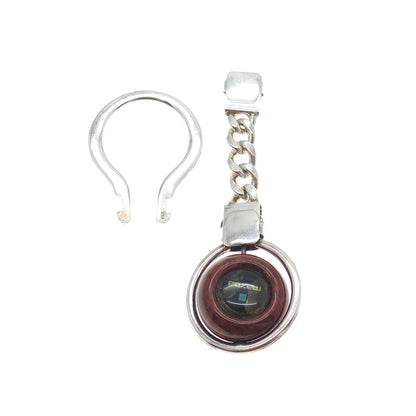 925 Sterling Silver Vintage Italy Wood Mazda Logo Key Fob Chain Ring