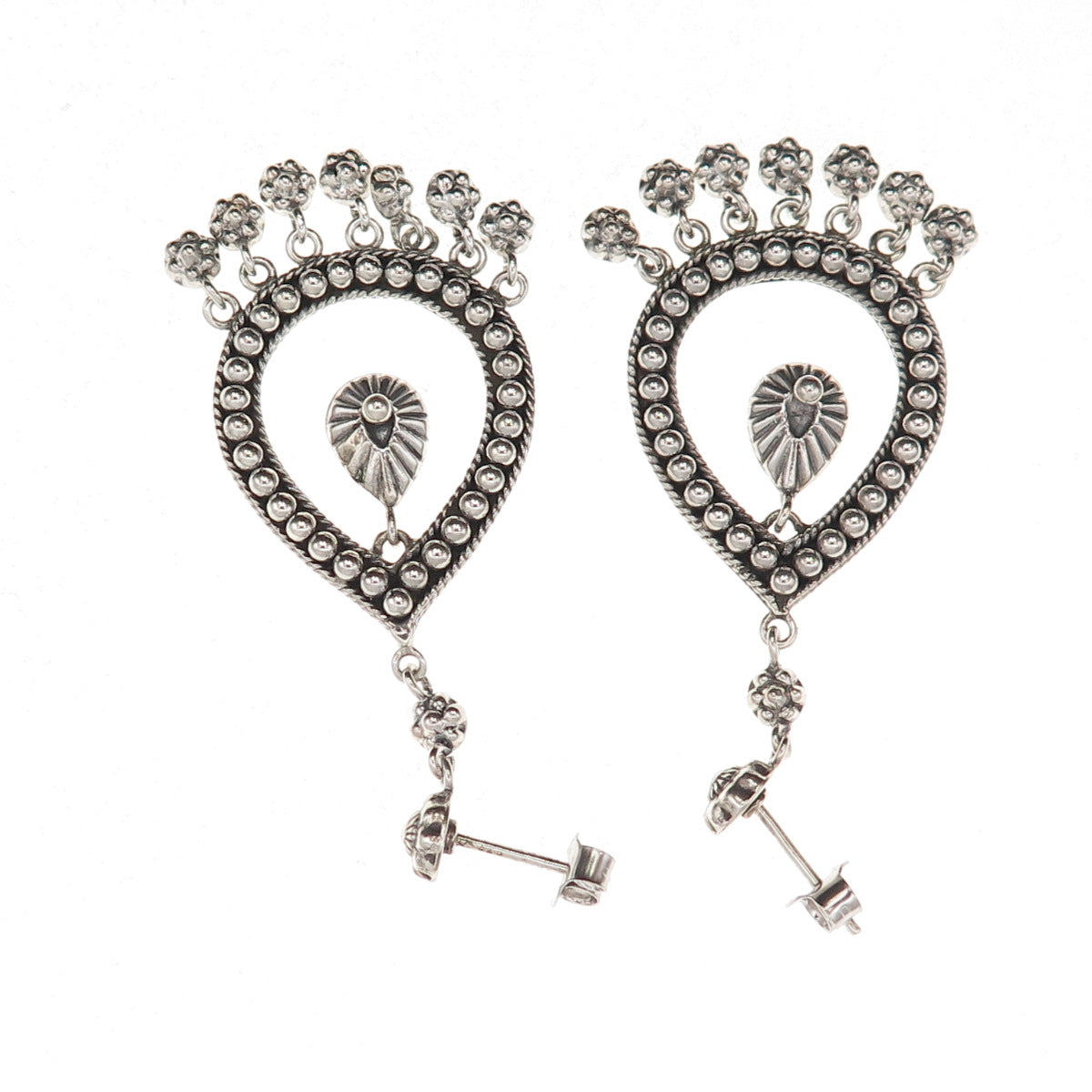 DP Doug Paulus 925 Sterling Silver Vintage Beaded Teardrop Dangle Earrings