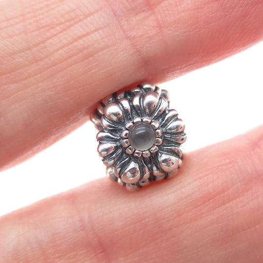 PANDORA Sterling Silver Real Moonstone Birthday Blooms April Slide Bead Charm