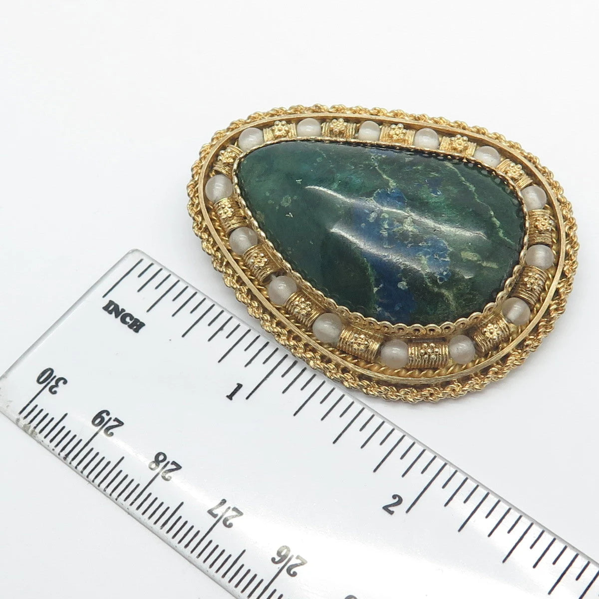 925 Sterling Silver Gold Plated Vintage Israel Eilat & Quartz Pin Brooch/Pendant