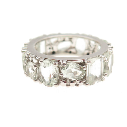 925 Sterling Silver Real Multi-Cut Green Amethyst Cluster Band Ring Size 8.25