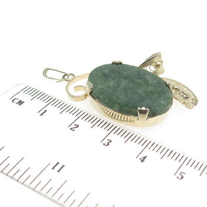 SORRENTO 925 Sterling Silver Gold Plated Vintage Real Jade Filigree Pendant