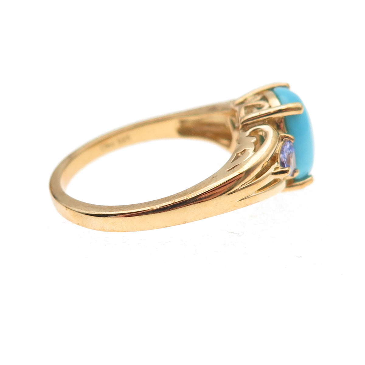 D'Joy 925 Sterling Silver Gold Plated Real Turquoise & Tanzanite Ring Size 8.25