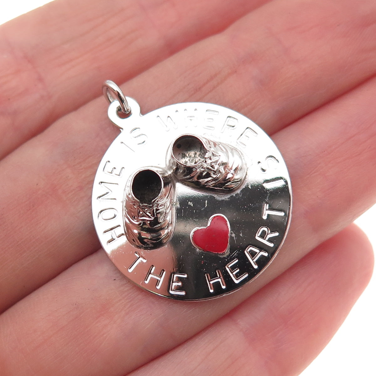 925 Sterling Silver Vintage Enamel Home Is Where The Heart Is Charm Pendant