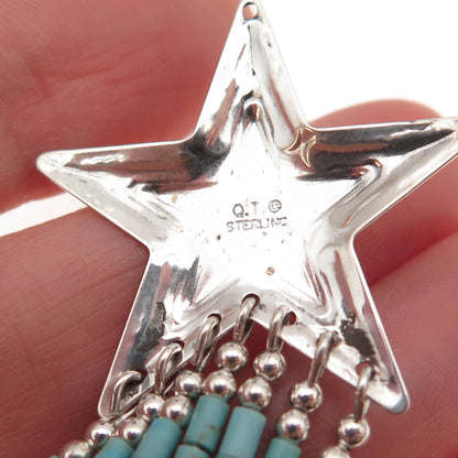 Quoc Turquoise Old Pawn 925 Sterling Silver Vintage Star Tribal Jacket Earrings