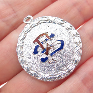 LAMBERT BROS. 925 Sterling Silver Antique Enamel Monogram Charm Pendant