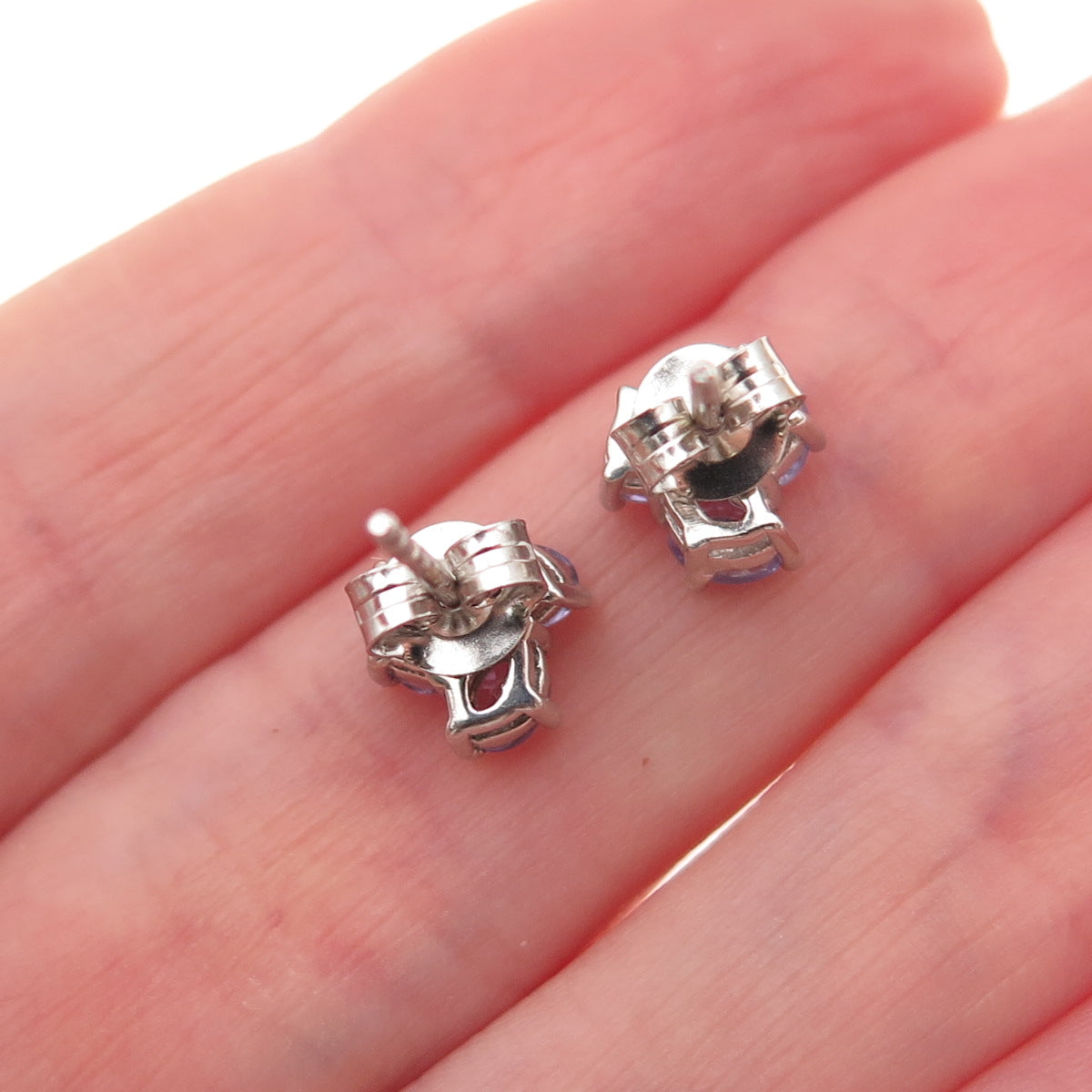 Chuck Clemency 925 Sterling Silver Real Oval-Cut Tanzanite Cluster Stud Earrings