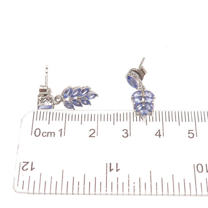 Chuck Clemency 925 Sterling Silver Real Tanzanite Floral Dangle Earrings