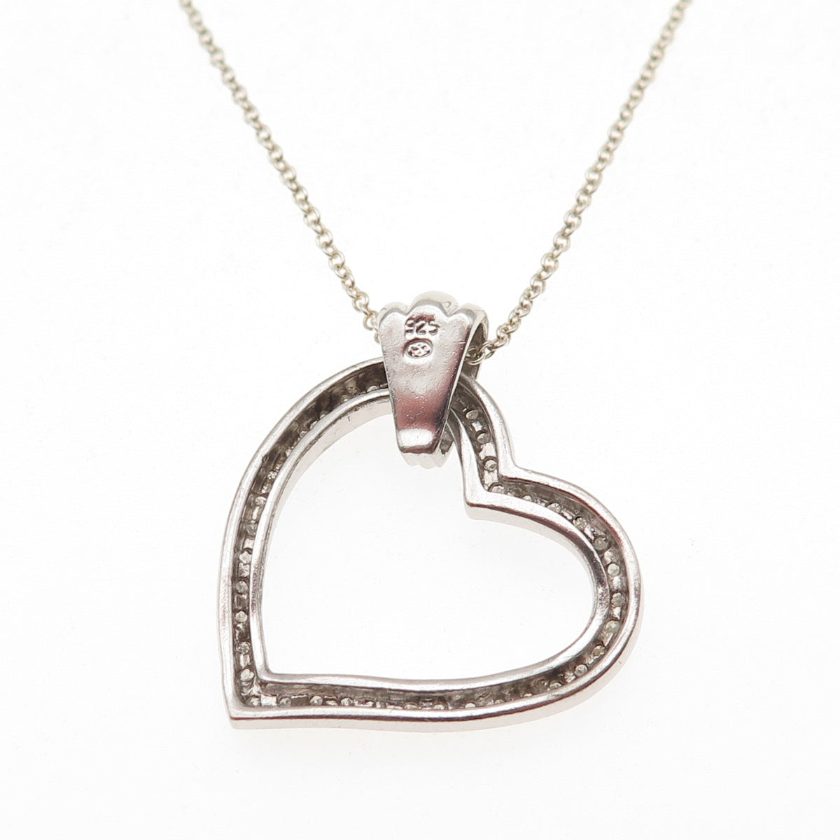 HN Heng Ngai 925 Sterling Silver Real Diamond Heart Cable Chain Necklace 18"