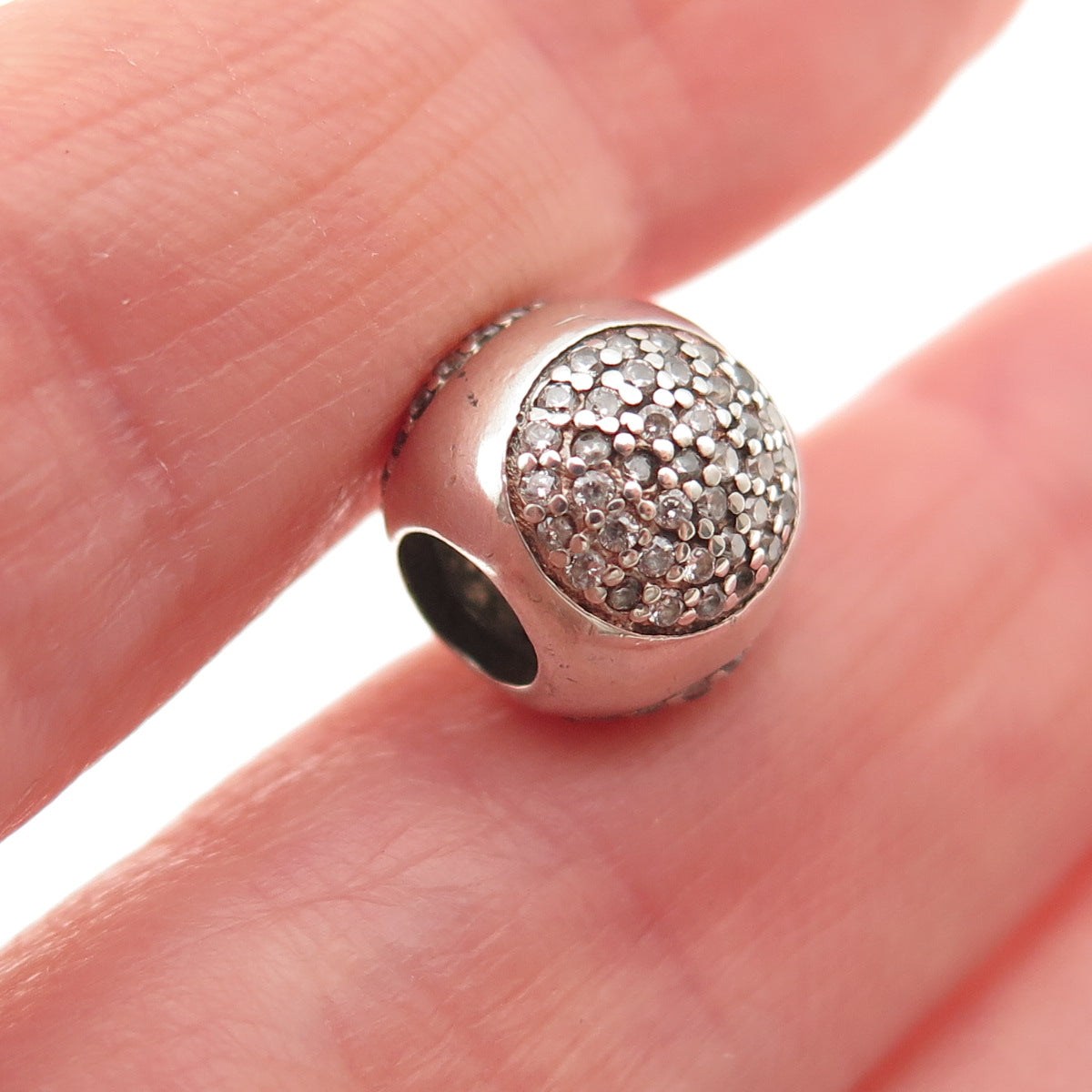 925 Sterling Silver Round-Cut C Z Slide Ball Bead Charm