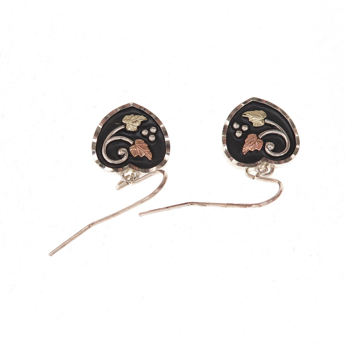 Coleman Co. 925 Sterling Silver 12K Gold Vintage Floral Heart Dangle Earrings