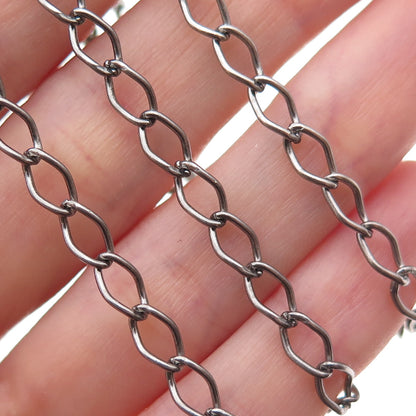 925 Sterling Silver Black Rhodium Real Diamond Curb Chain Necklace 28"