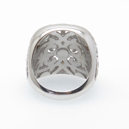 925 Sterling Silver Italy Modernist Floral Scroll Dome Ring Size 6.25