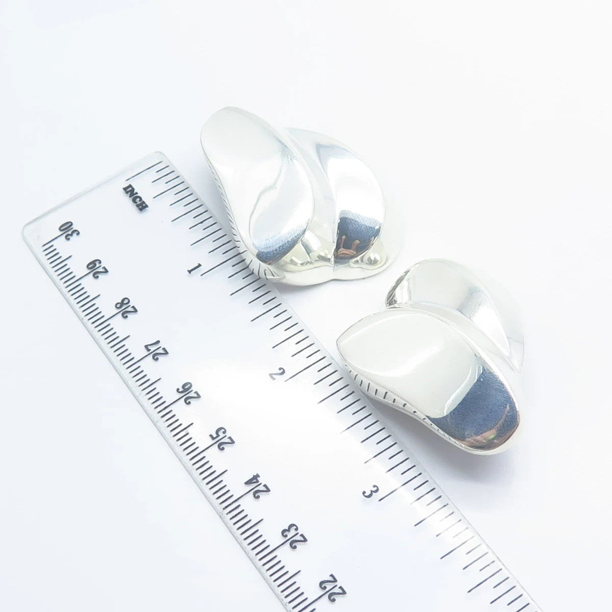 925 Sterling Silver Vintage Modernist Clip On Earrings