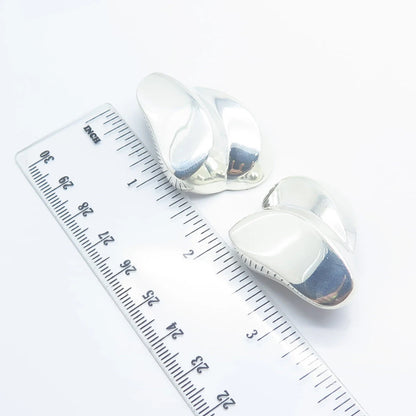 925 Sterling Silver Vintage Modernist Clip On Earrings