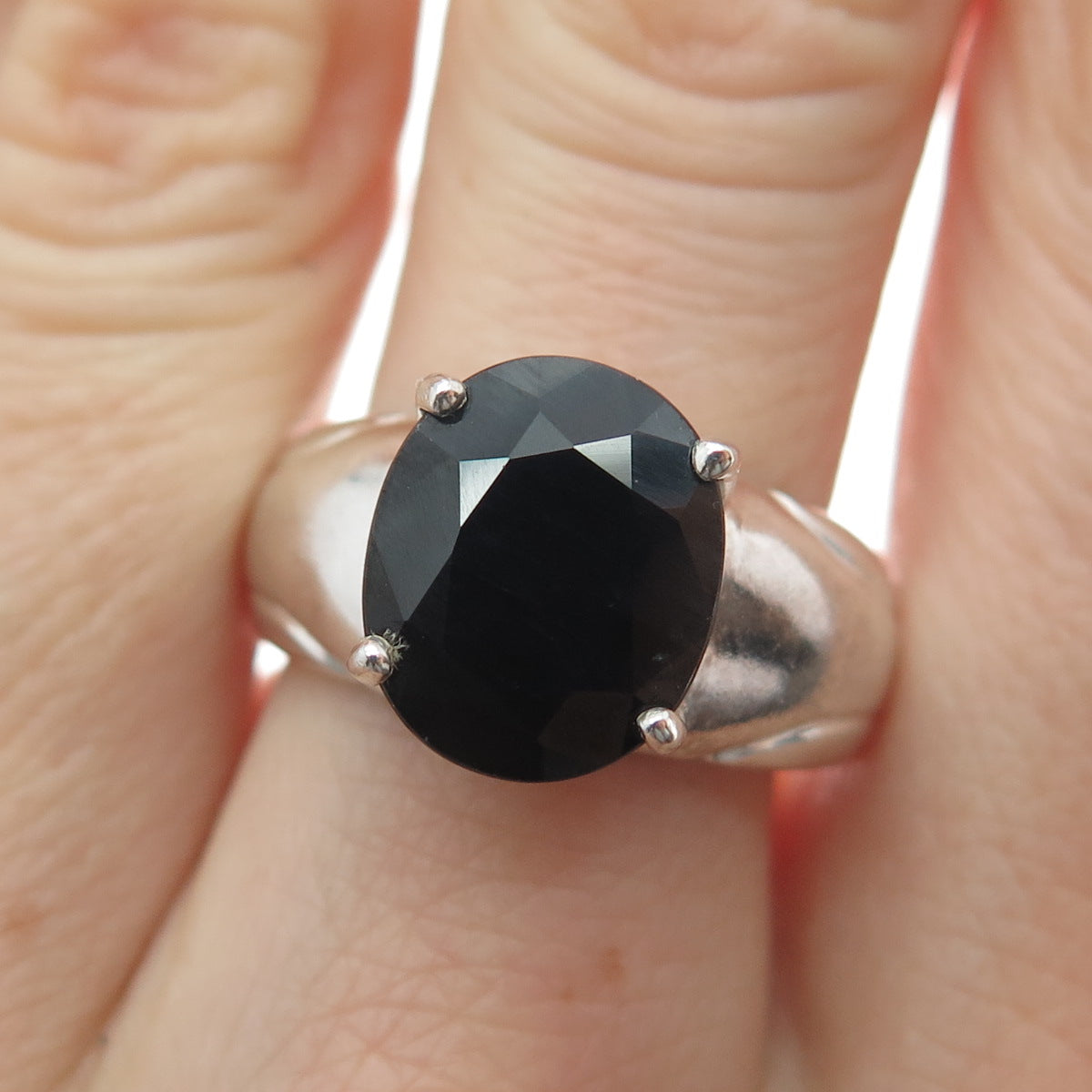 925 Sterling Silver Vintage BCBS Real Oval-Cut Sapphire Ring Size 8.25