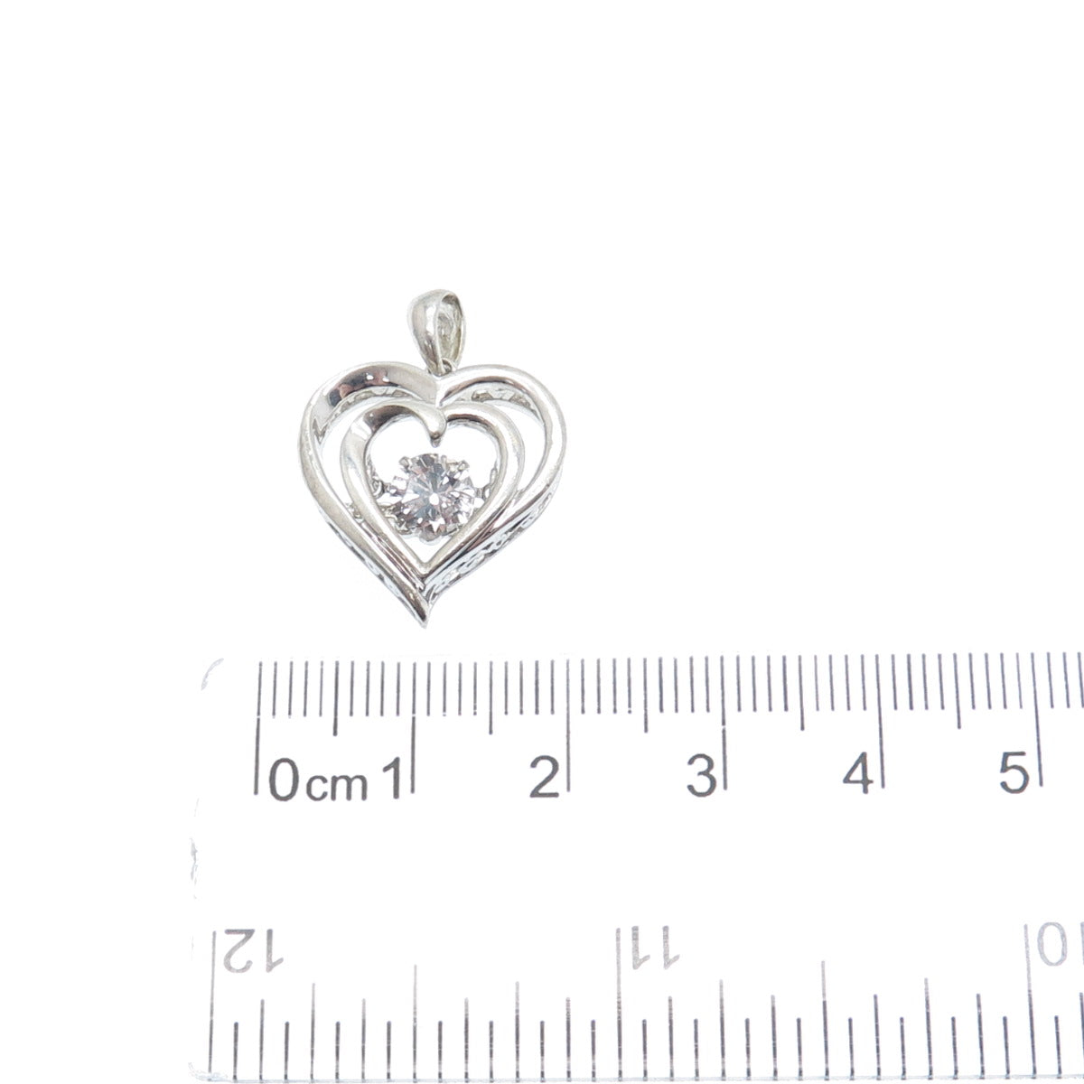 925 Sterling Silver Round-Cut C Z Double Heart Minimalist Charm Pendant