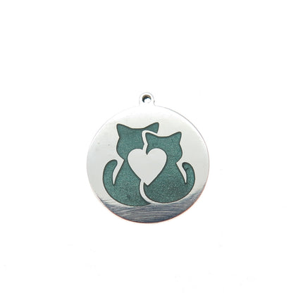 925 Sterling Silver Mint Green Enamel Cat Mom & Child Minimalist Charm Pendant