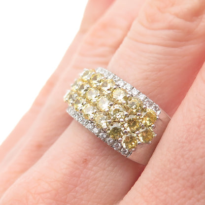 925 Sterling Silver Round-Cut Canary & White C Z Ring Size 9