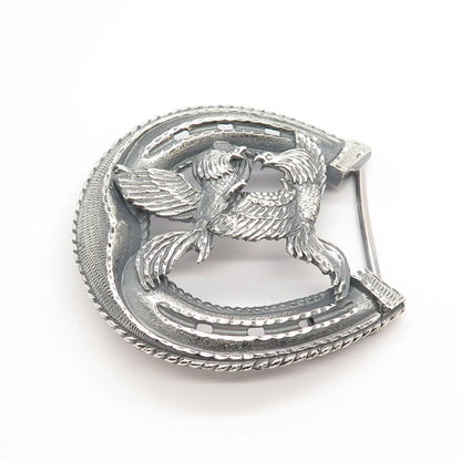 925 Sterling Silver Vintage Mexico Plata Horseshoe & Phoenix Birds Pin Brooch
