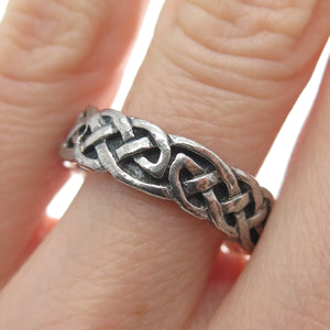 925 Sterling Silver Vintage Celtic Knot Oxidized Band Ring Size 8.5