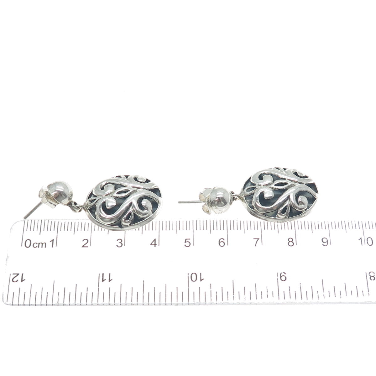 PLATELLA 950 Silver Vintage Floral Oval Dangle Earrings