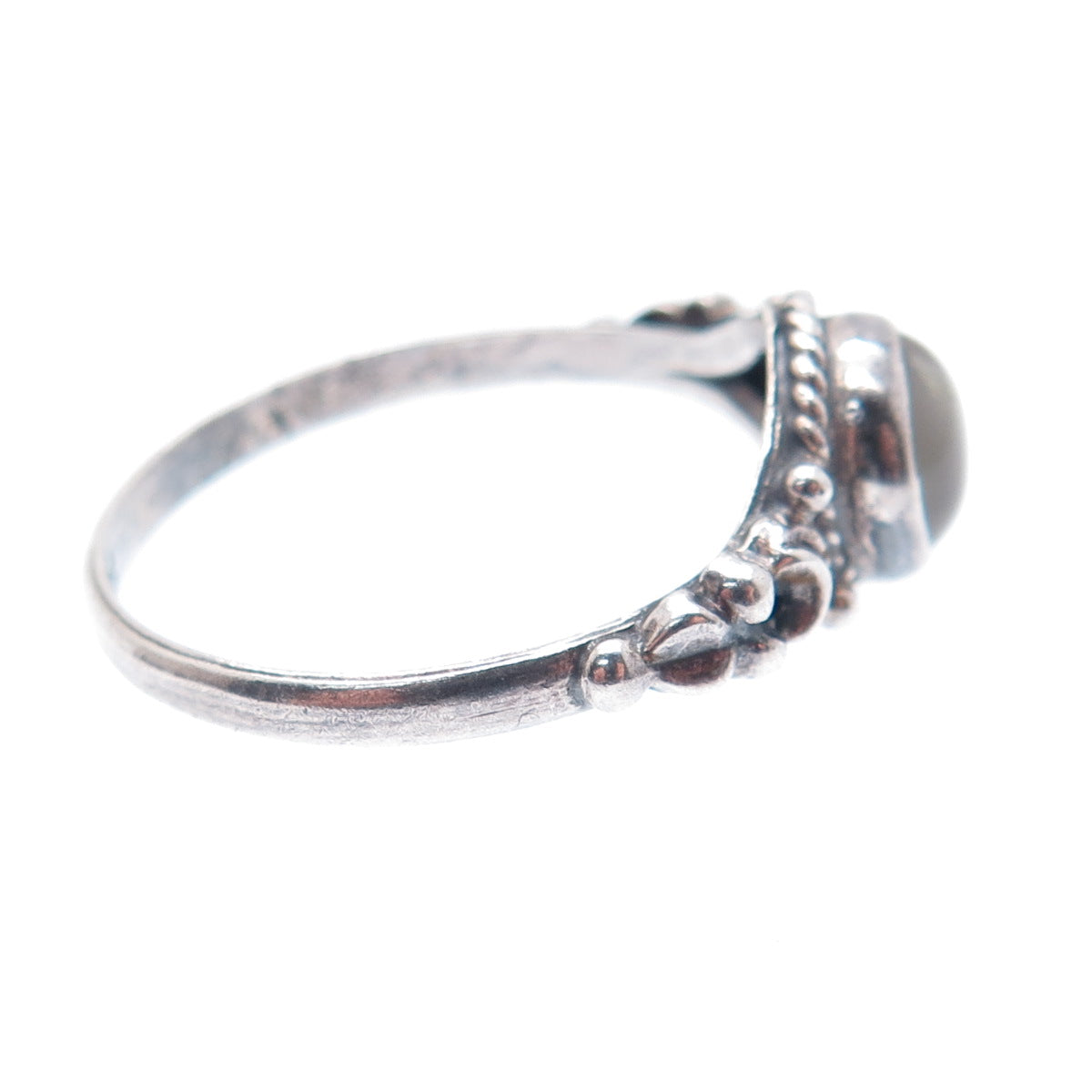 925 Sterling Silver Vintage Clear Glass Oxidized Ring Size 7.5