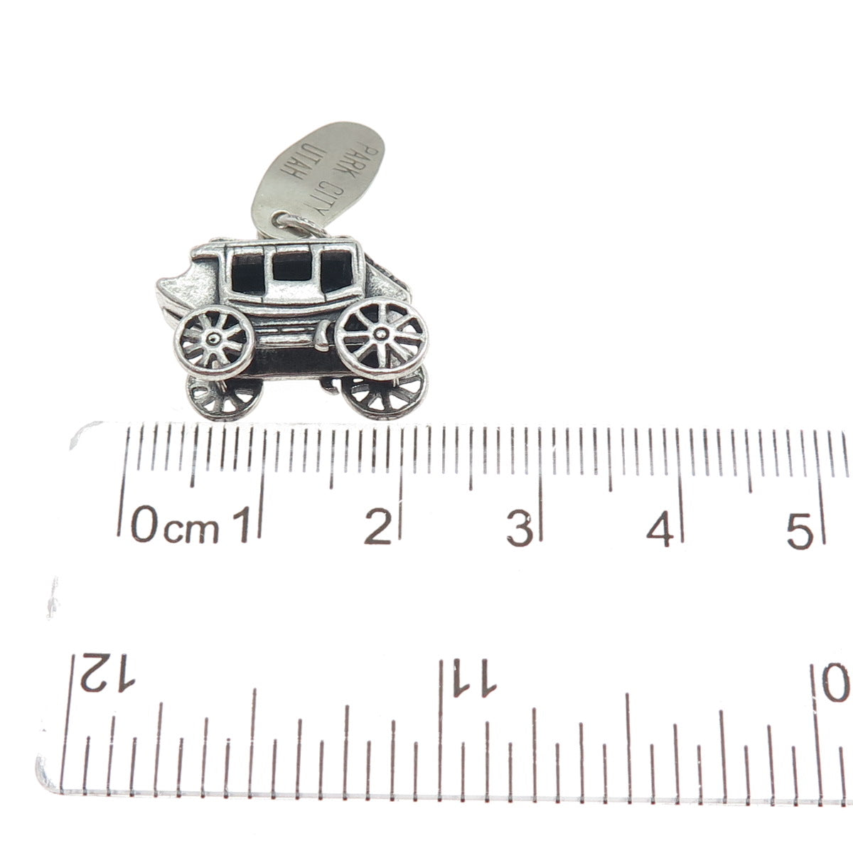 925 Sterling Silver Vintage Carriage Park City Utah Oxidized Mini 3D Pendant