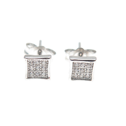 925 Sterling Silver Round-Cut C Z Princess Square Stud Earrings