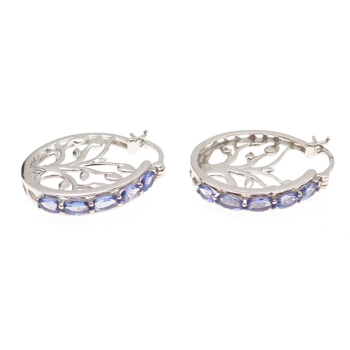Chuck Clemency 925 Sterling Silver Real Oval-Cut Tanzanite Tree of Life Earrings