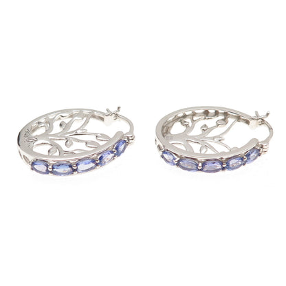 Chuck Clemency 925 Sterling Silver Real Oval-Cut Tanzanite Tree of Life Earrings