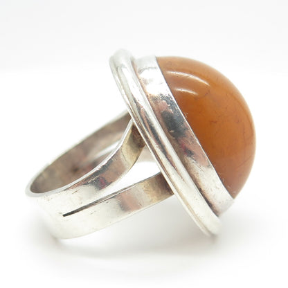 TSJC Tom Jenny Schlecht Sterling Silver Vintage Real Egg Yolk Amber Ring Size 6